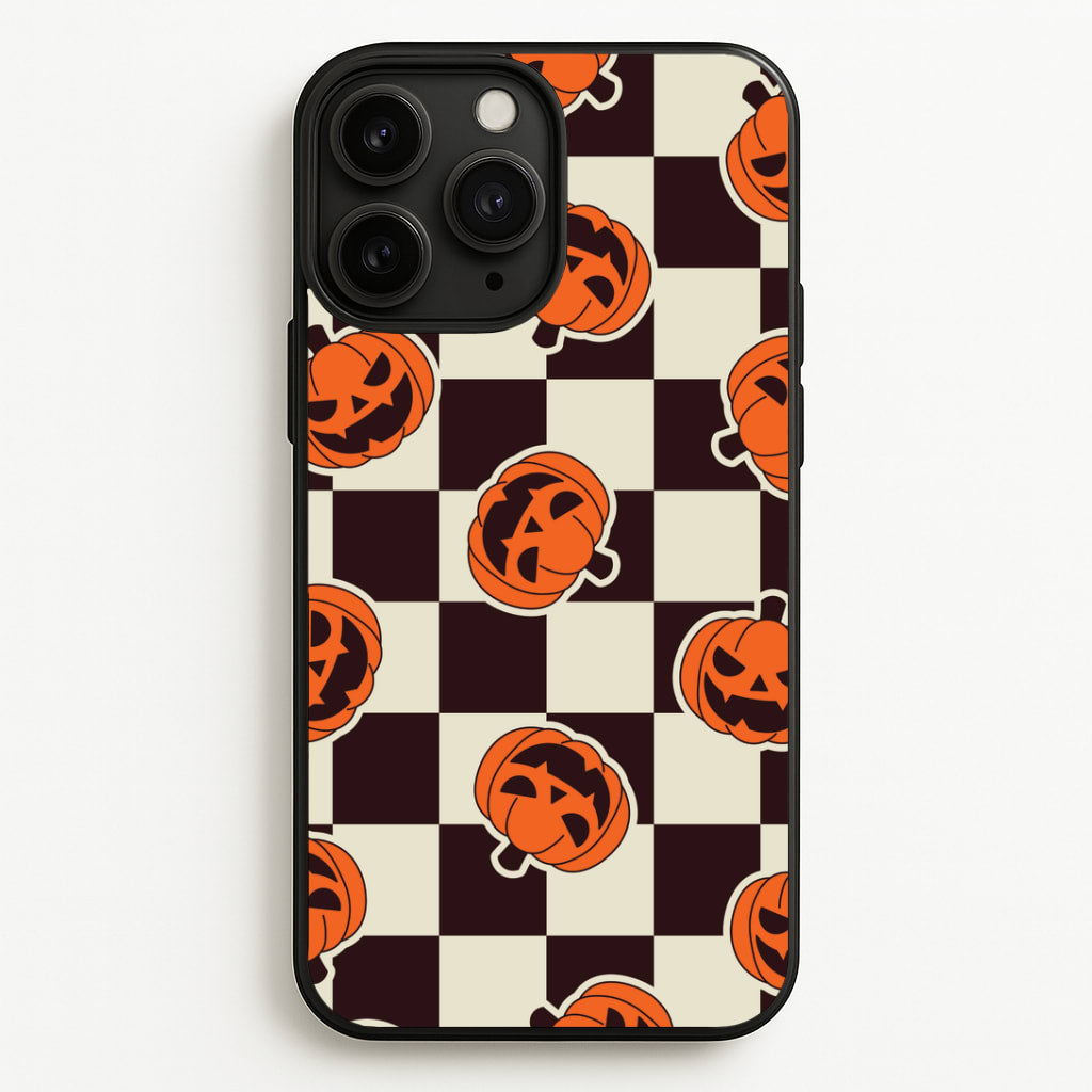 Pumpkin Stickers Checkered Pattern iPhone 11 Pro Max Case