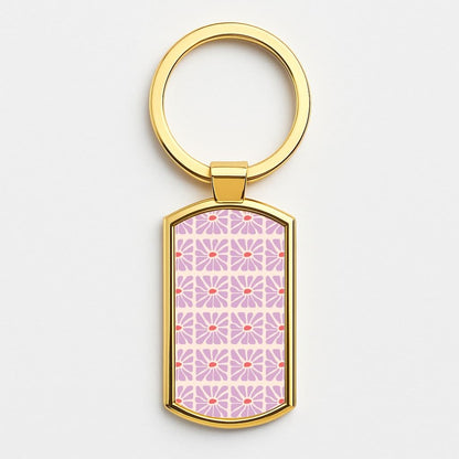 Square Abstract Flowers Mauve Gold Keyring