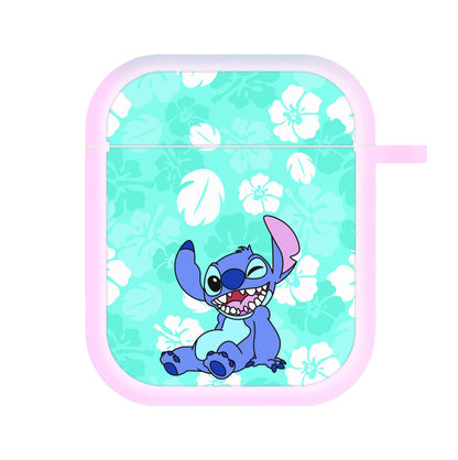 Cute Blue Alien Floral Pattern AirPods Case