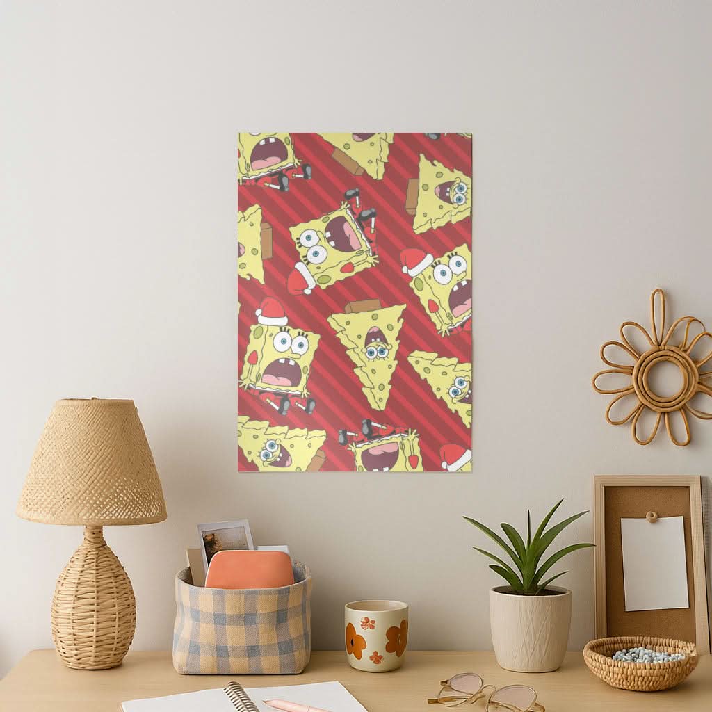 Christmas Cartoon Sponge Stripes Pattern Art Print
