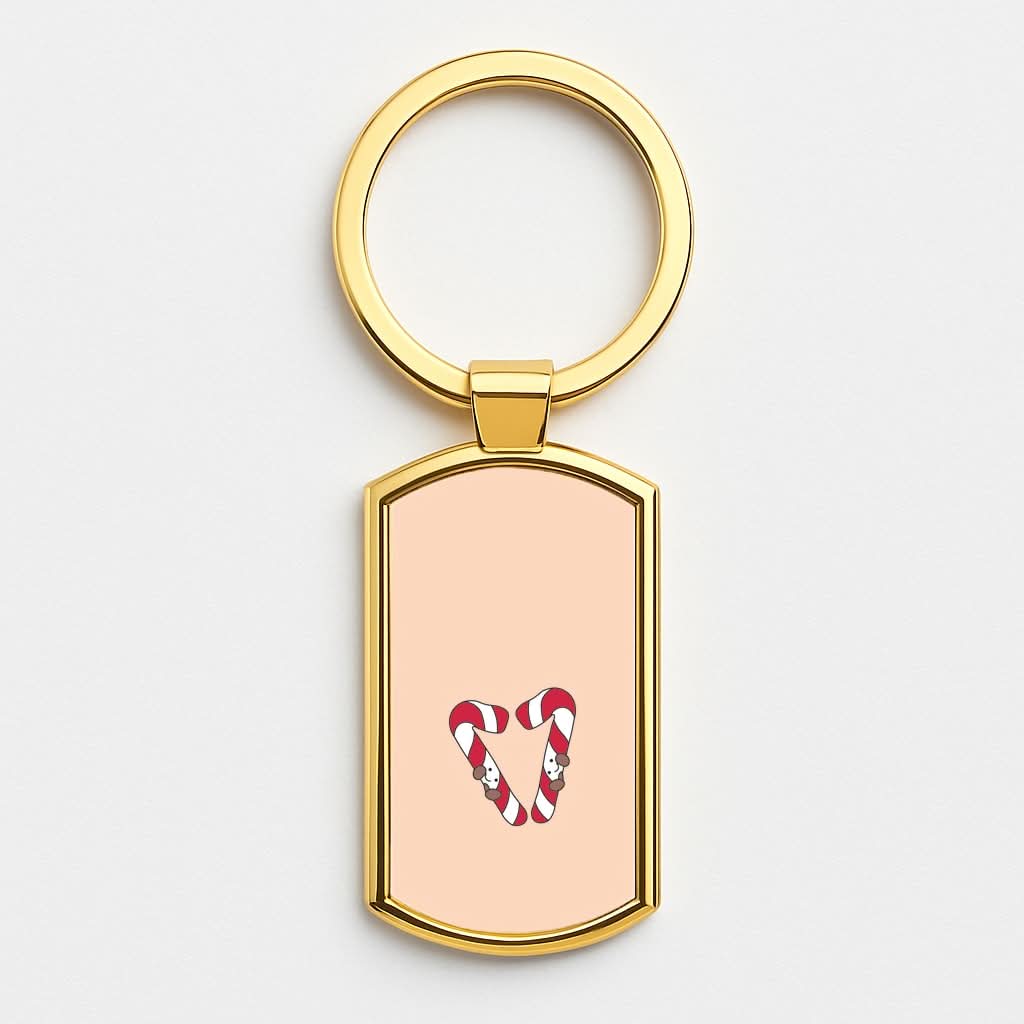 Christmas Candycane Plushies Gold Keyring