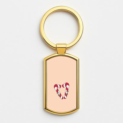 Christmas Candycane Plushies Gold Keyring