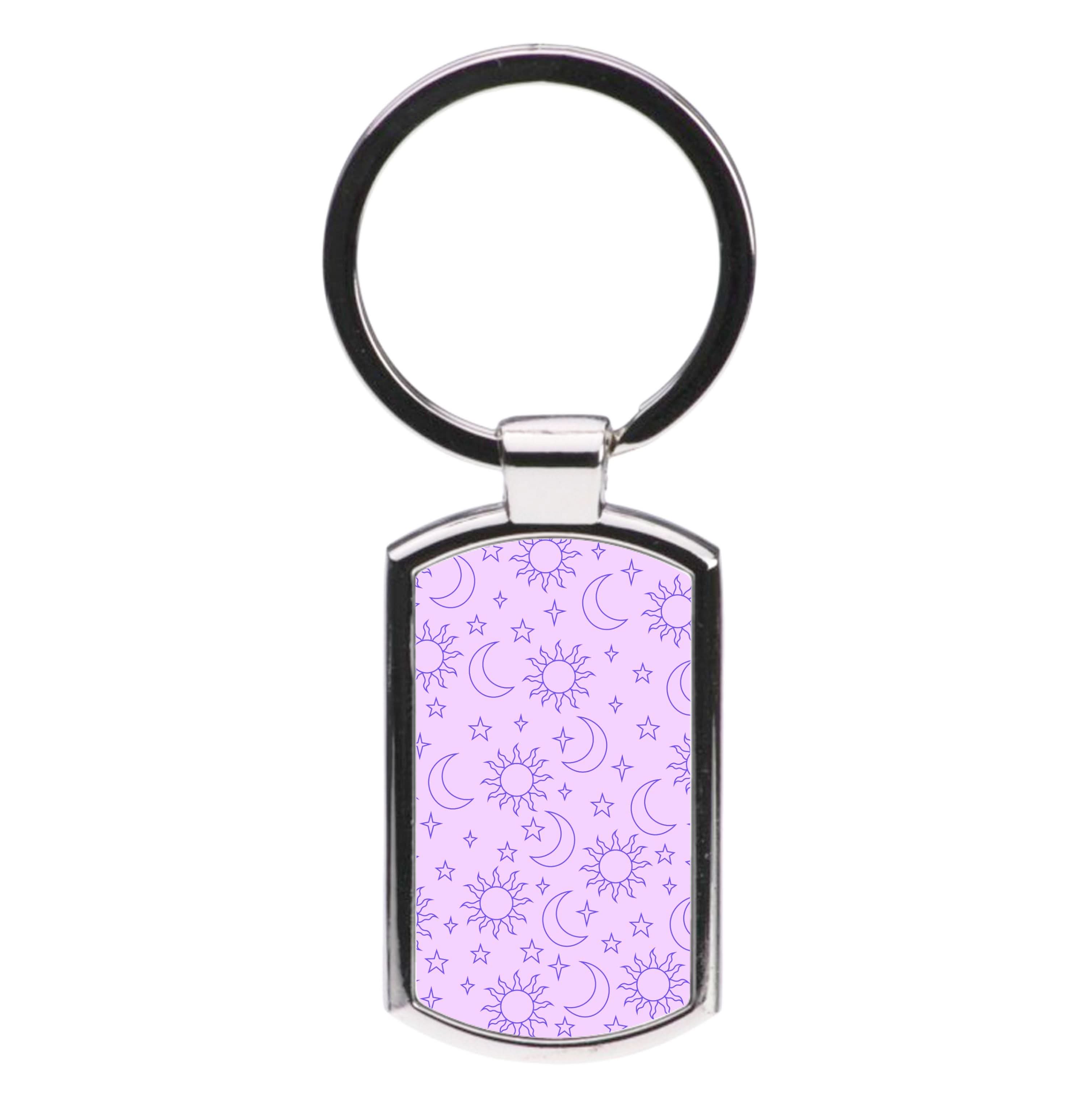 Sun, Moon And Stars Pattern Mauve Luxury Keyring