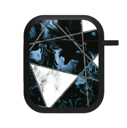 Dark Blue Marble And Silver Collage AirPods Case