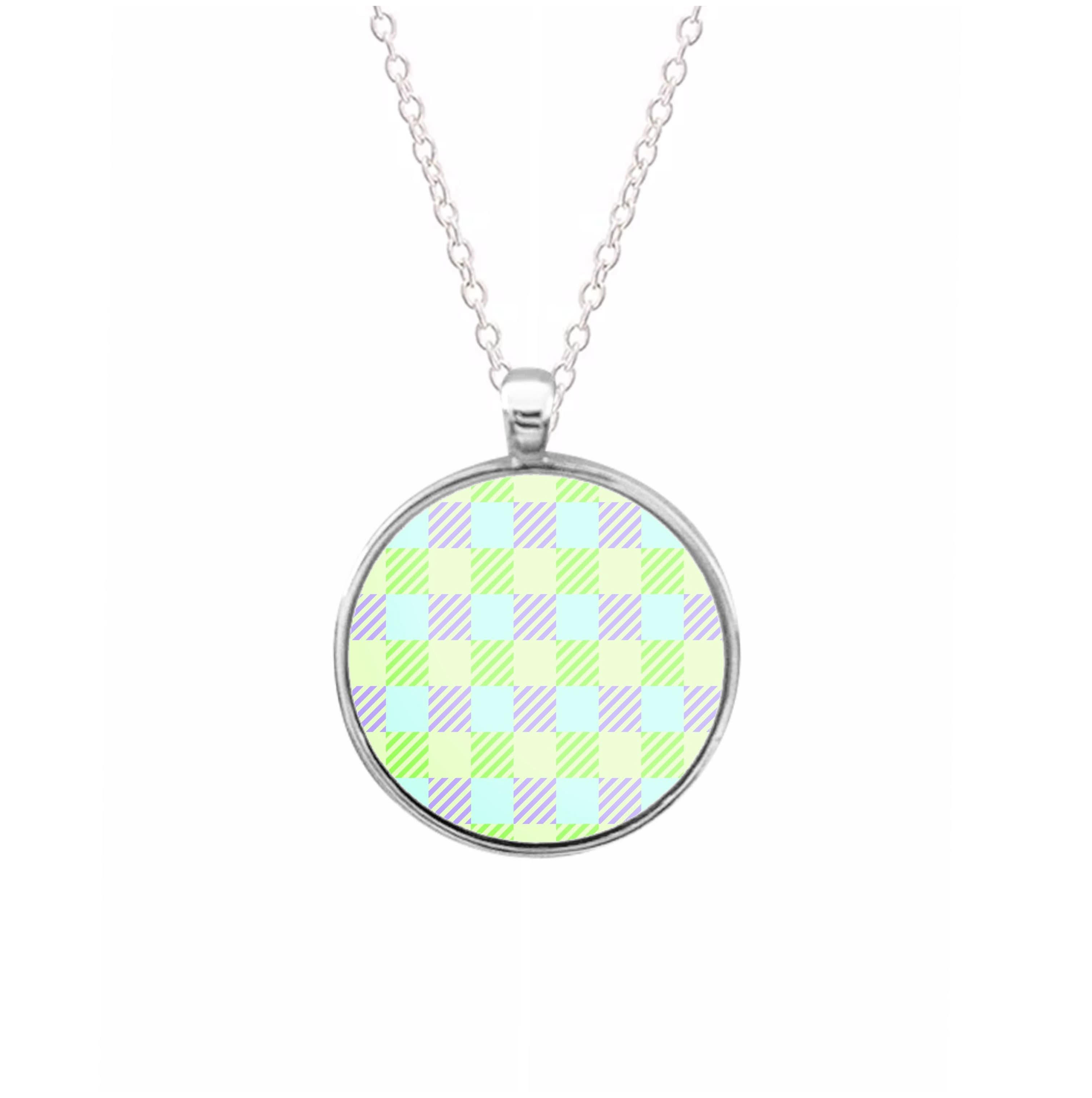 Green And Purple Checkered Necklace