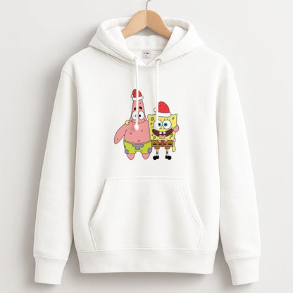 Cartoon Sponge And Starfish Christmas Hats Unisex Hoodie