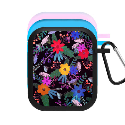 Black & Colourful Floral Pattern AirPods Case