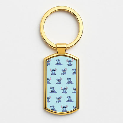 Cute Blue Alien Pose Pattern Gold Keyring
