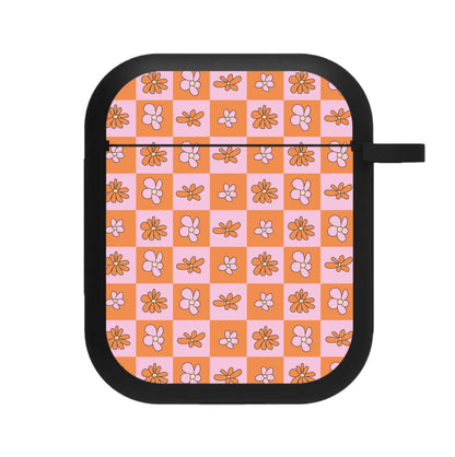 Orange And Pink Checked - Floral Patterns AirPods Case