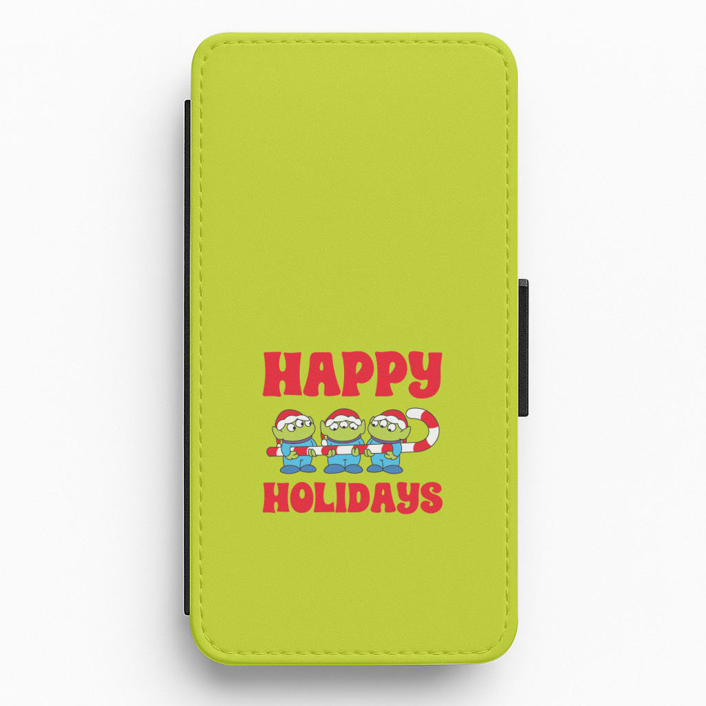 Happy Holidays Cute Green Aliens Flip / Wallet Phone Case