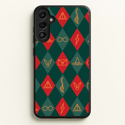 Christmas Wizard Icons Argyle Pattern Galaxy A34 Case