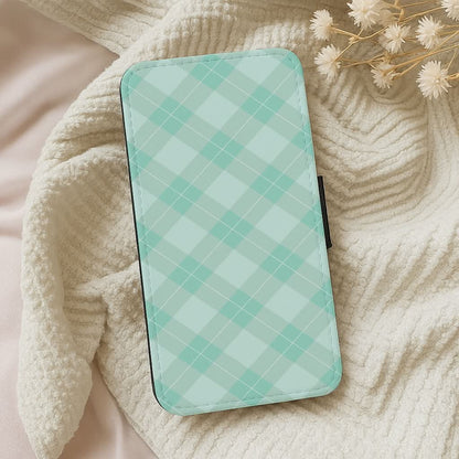 Light Cyan Tartan Christmas Pattern Leather Phone Case