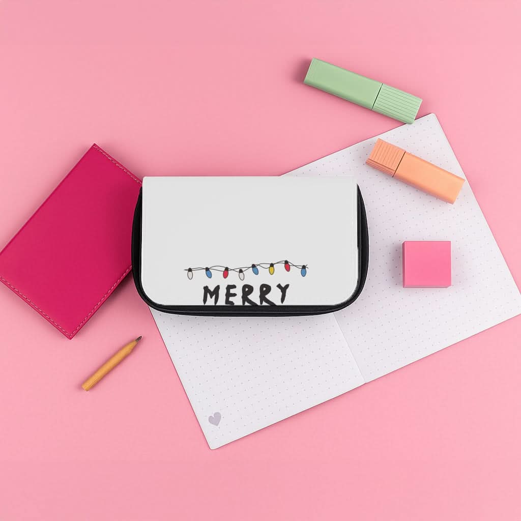 Merry Christmas String Lights Pencil Case