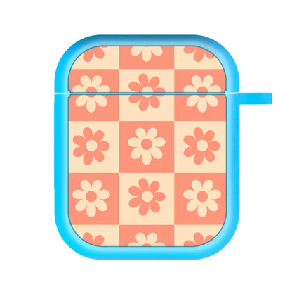 Checkered Flowers Orange AirPods Case