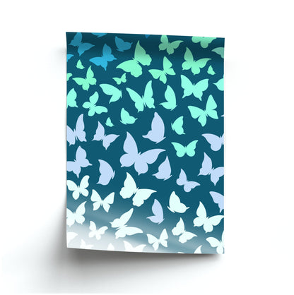 Blue Gradient Butterfly - Butterfly Patterns Poster