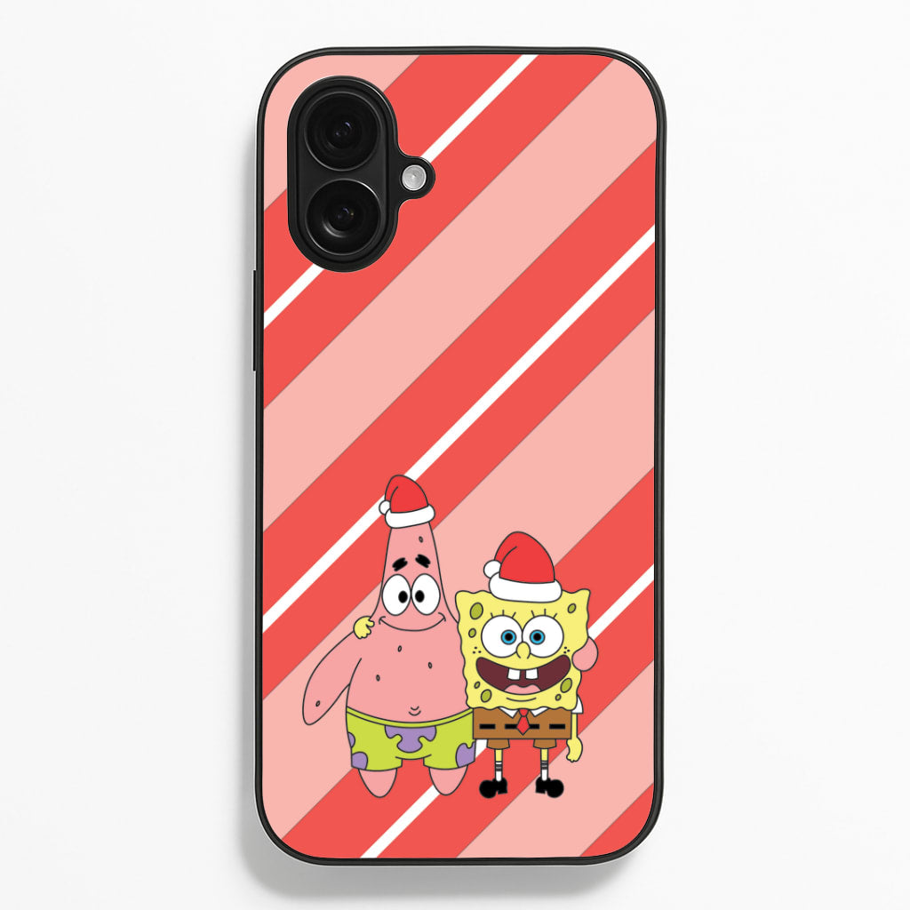 Cartoon Sponge And Starfish Christmas Hats iPhone 16 Plus Case