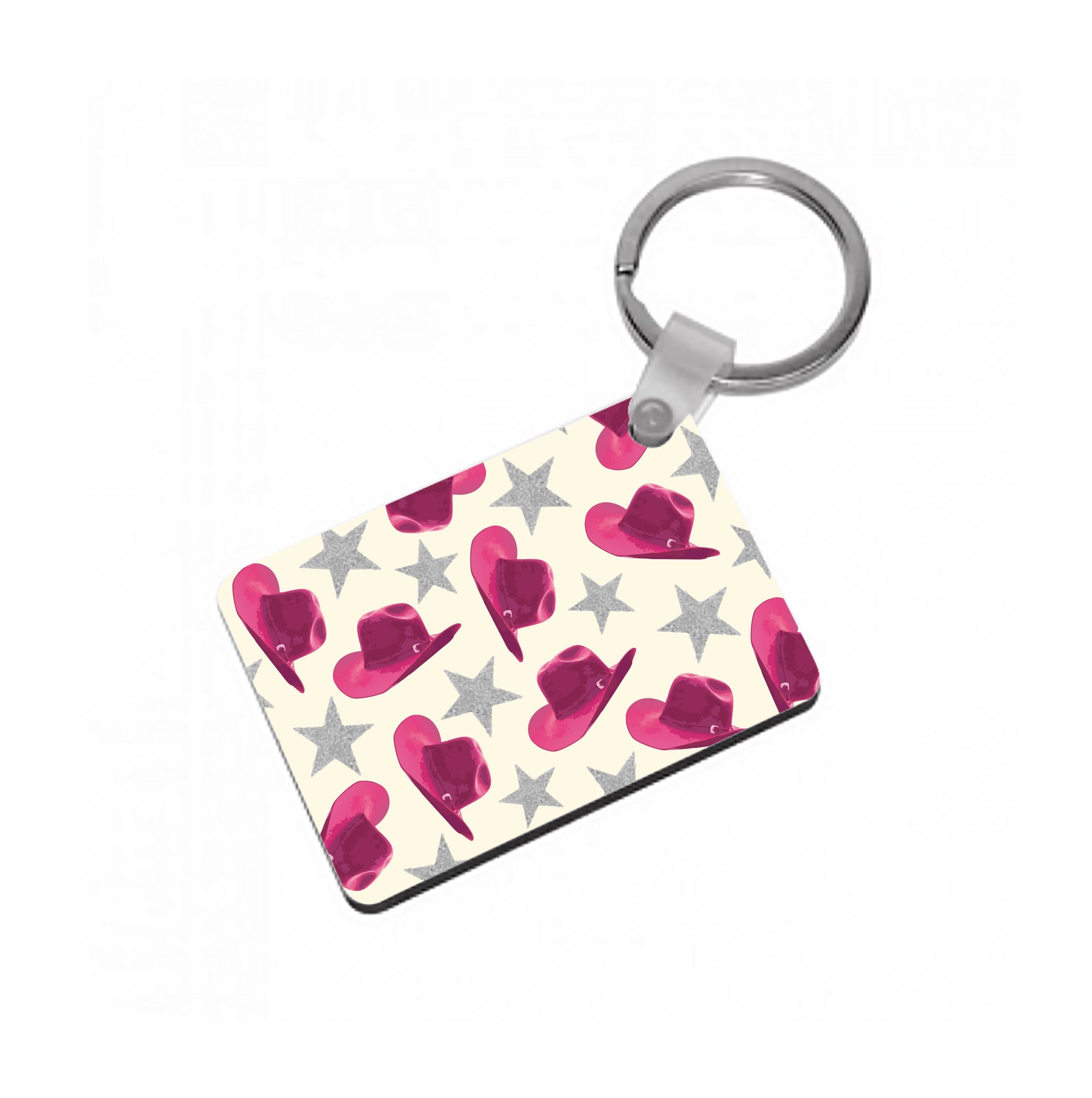 Pink Cowboy Hats And Stars Pattern Keyring