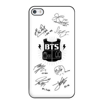 White K-Pop Band Army Logo and Signatures Phone Case