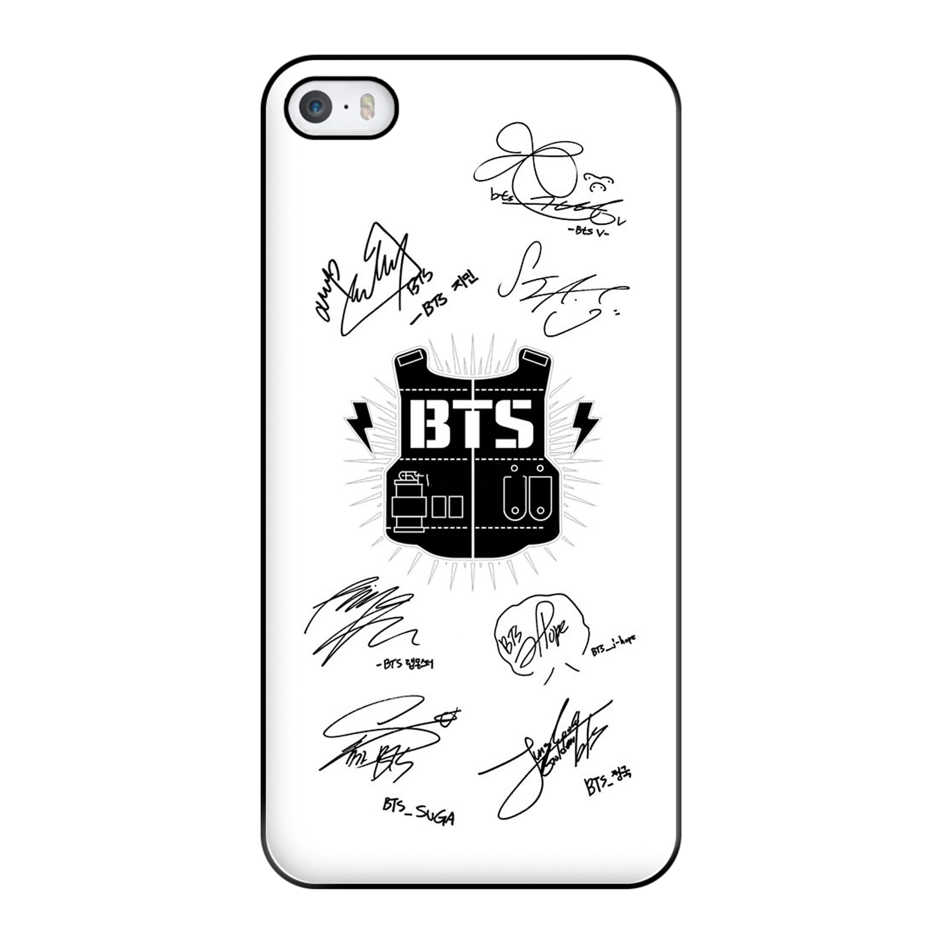 White K-Pop Band Army Logo and Signatures Phone Case