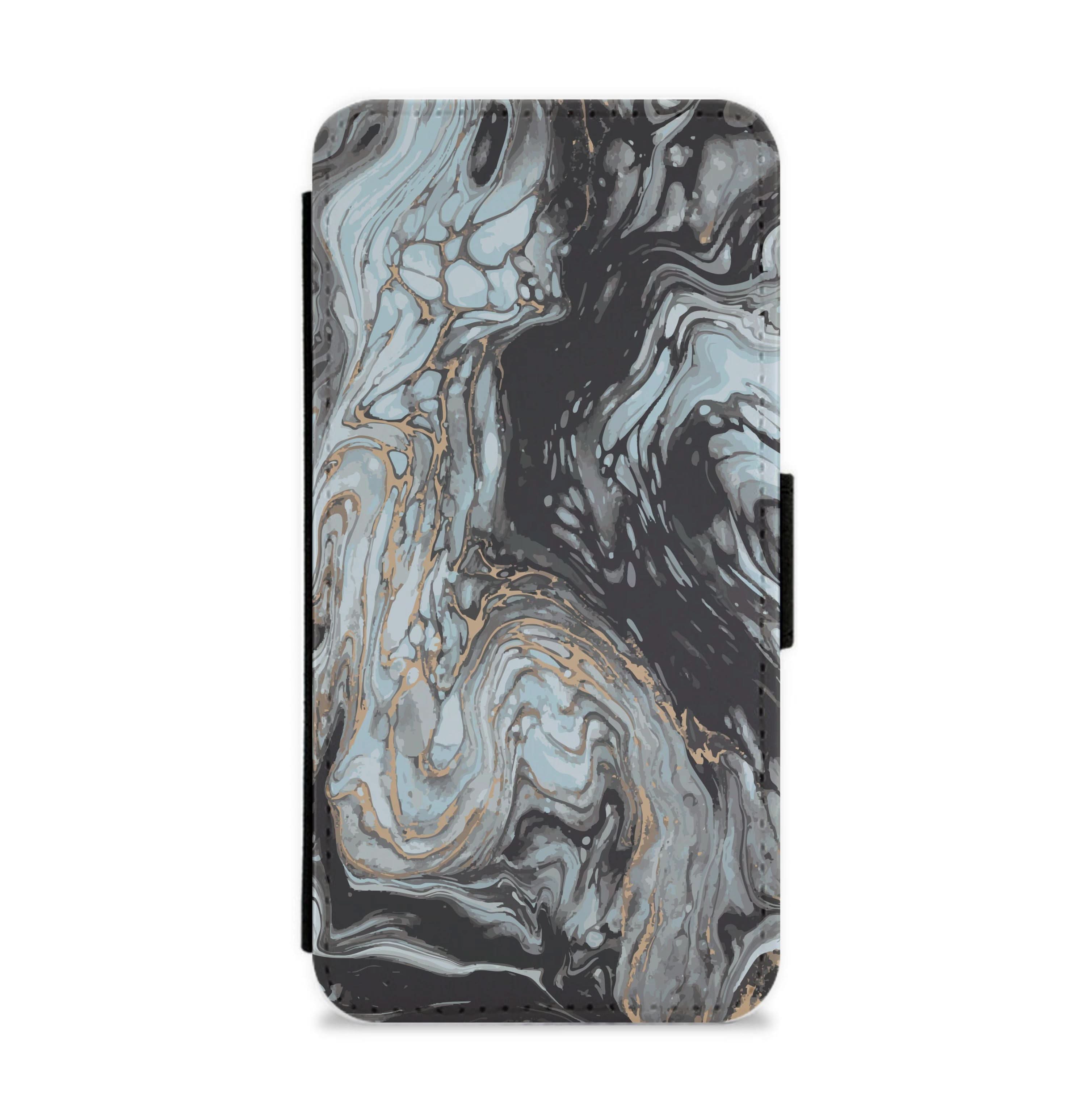 Black And Gold Cloudy Marble Flip / Wallet Phone Case