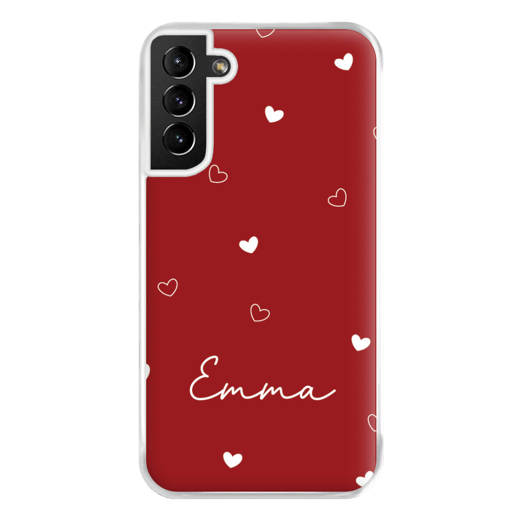 Red Hearts And Outlines Personalised Name Galaxy S21 Plus Case