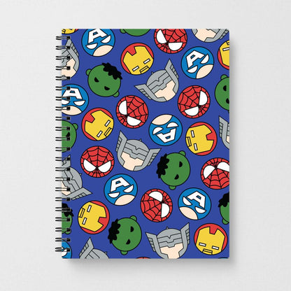 Cute Chibi Heroes Pattern Blue Notebook