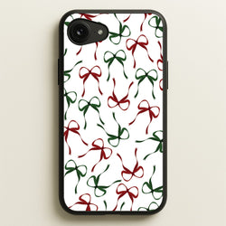Red And Green Coquette Christmas Bows Pattern iPhone 16e Case