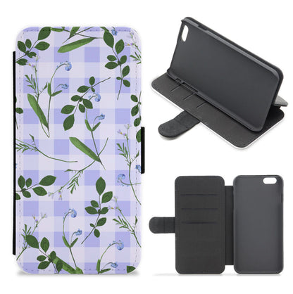 Checkered Pressed Flowers Pattern Flip / Wallet Phone Case