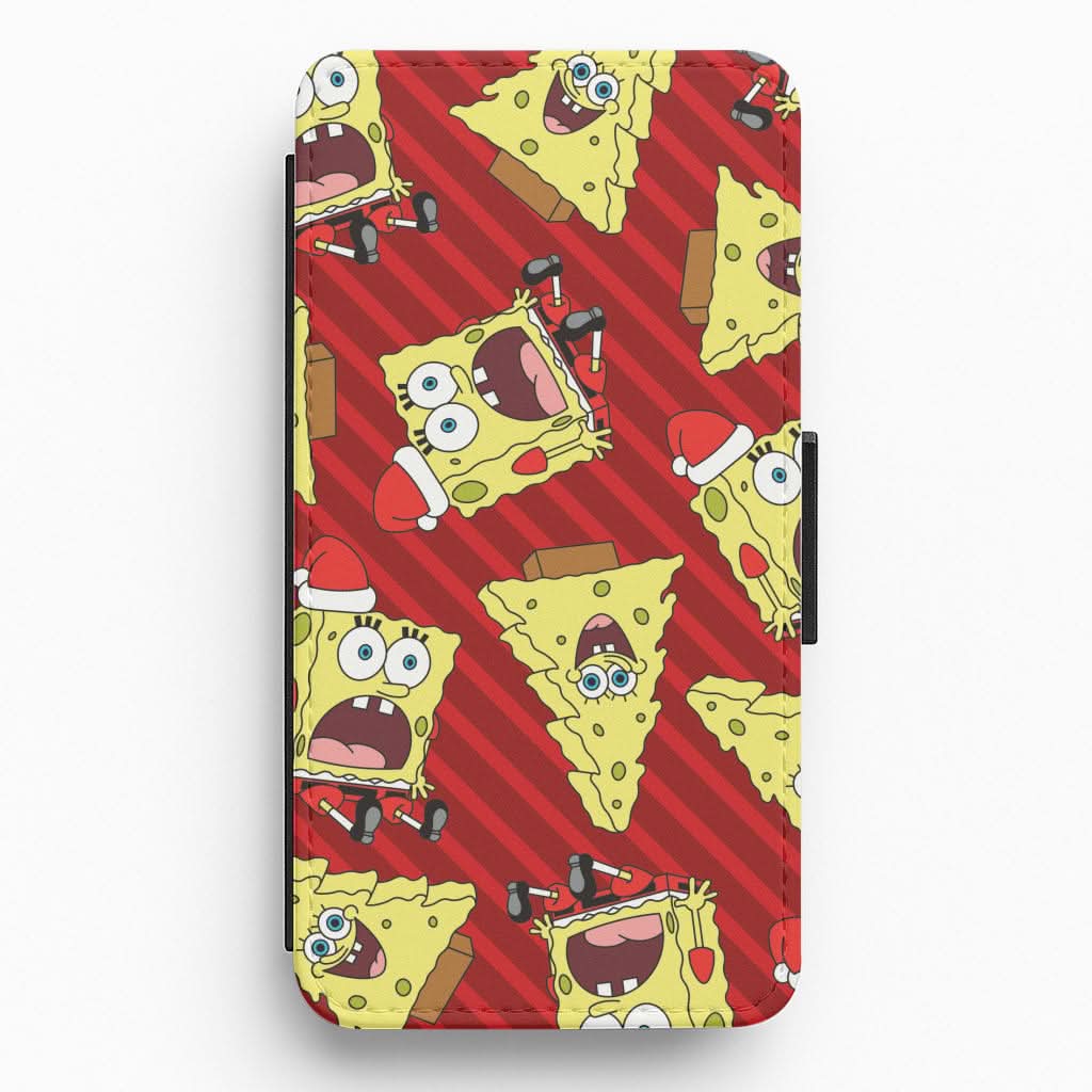 Christmas Cartoon Sponge Stripes Pattern Flip / Wallet Phone Case