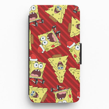 Christmas Cartoon Sponge Stripes Pattern Flip / Wallet Phone Case