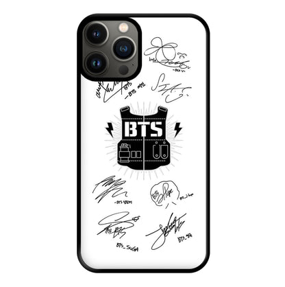 White K-Pop Band Army Logo and Signatures Phone Case