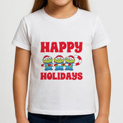 Happy Holidays Cute Green Aliens Kids T-Shirt 3