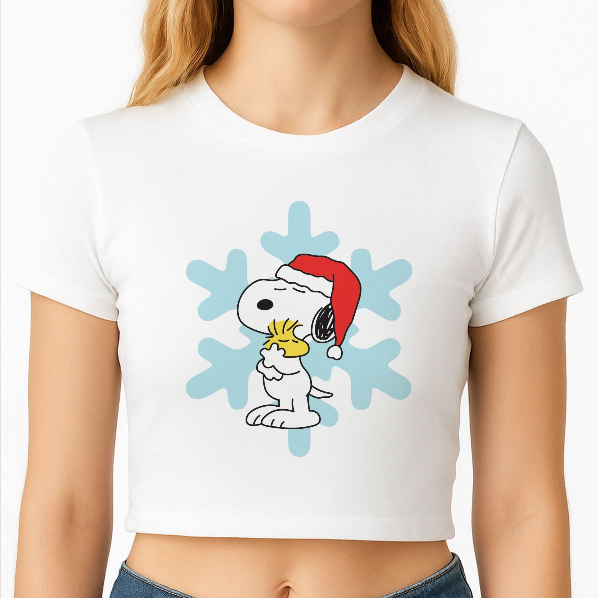 Christmas Cartoon Beagle And Bird  Crop Top