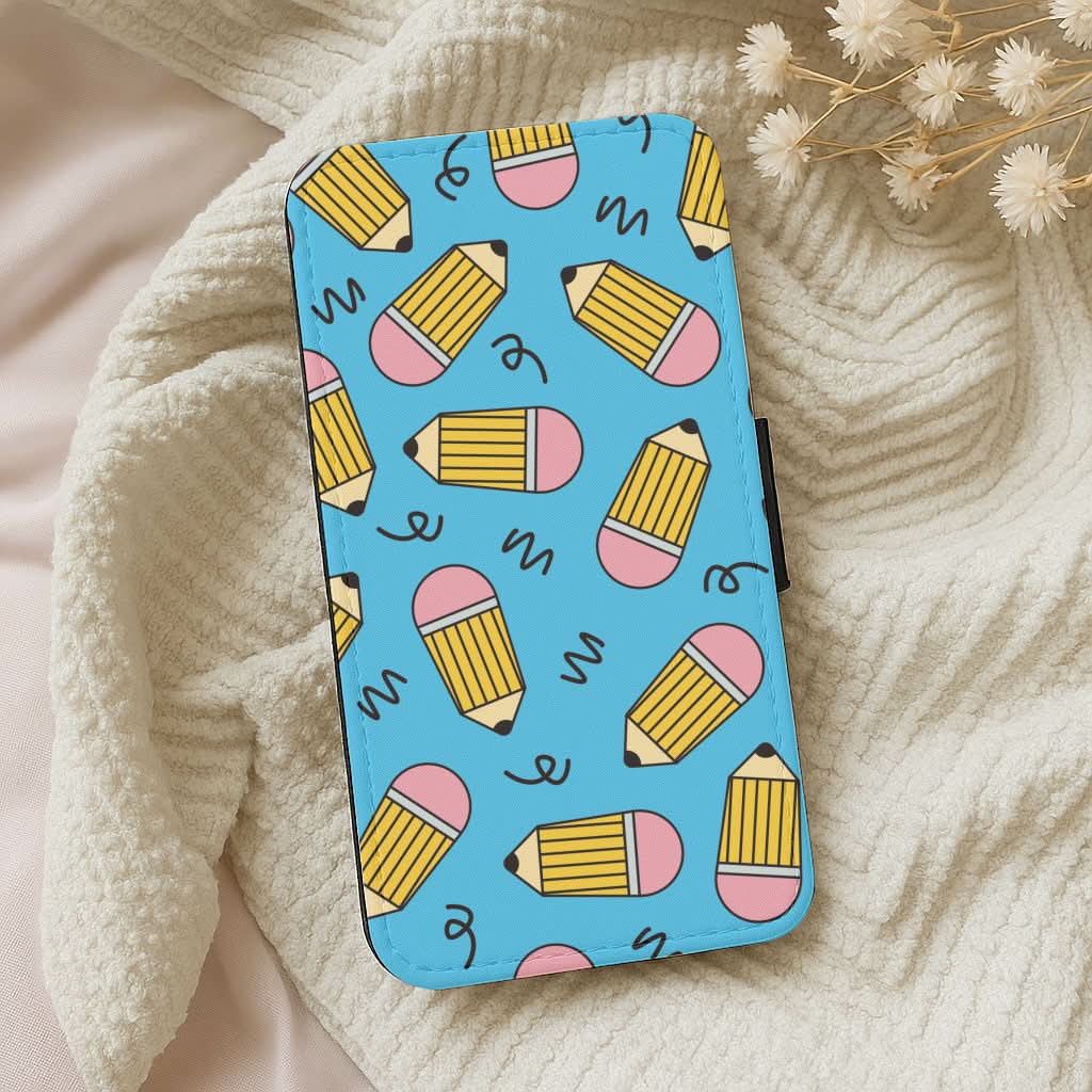Pencils And Scribbles Pattern Leather Phone Case