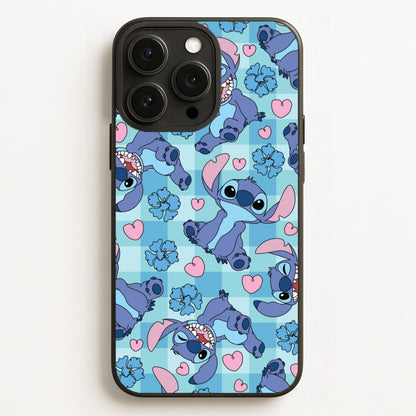 Blue Alien And Hearts Pattern Phone Case for iPhone, Samsung Galaxy and Google Pixel