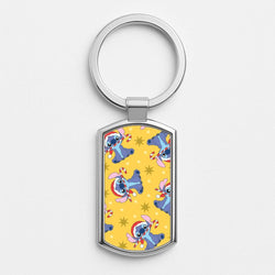Cute Blue Alien Candycane Christmas Pattern Silver Metal Keyring