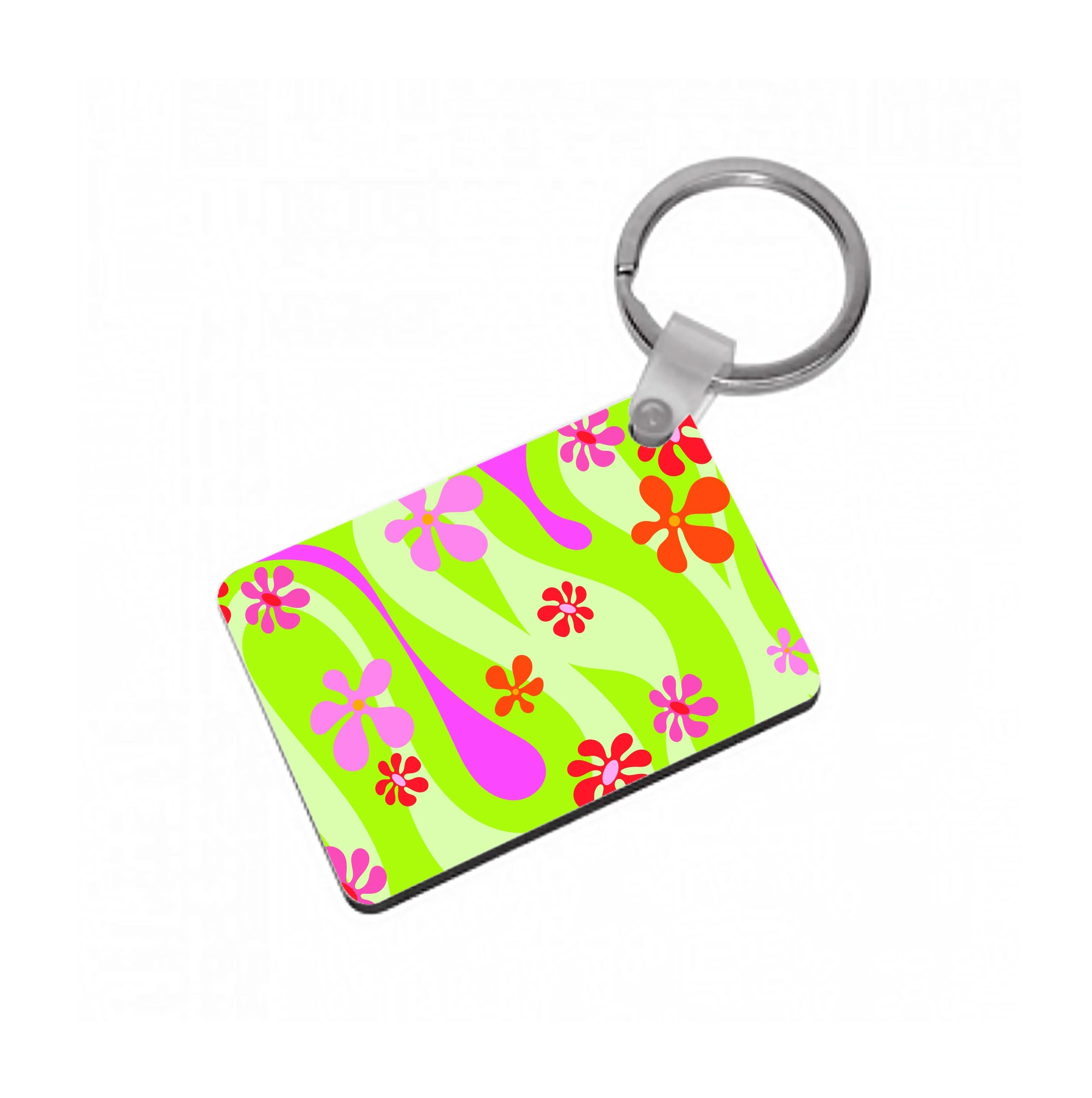 Retro Flowers Pattern Keyring