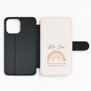 Beige Personalised Teacher Rainbow  Flip / Wallet Phone Case 2