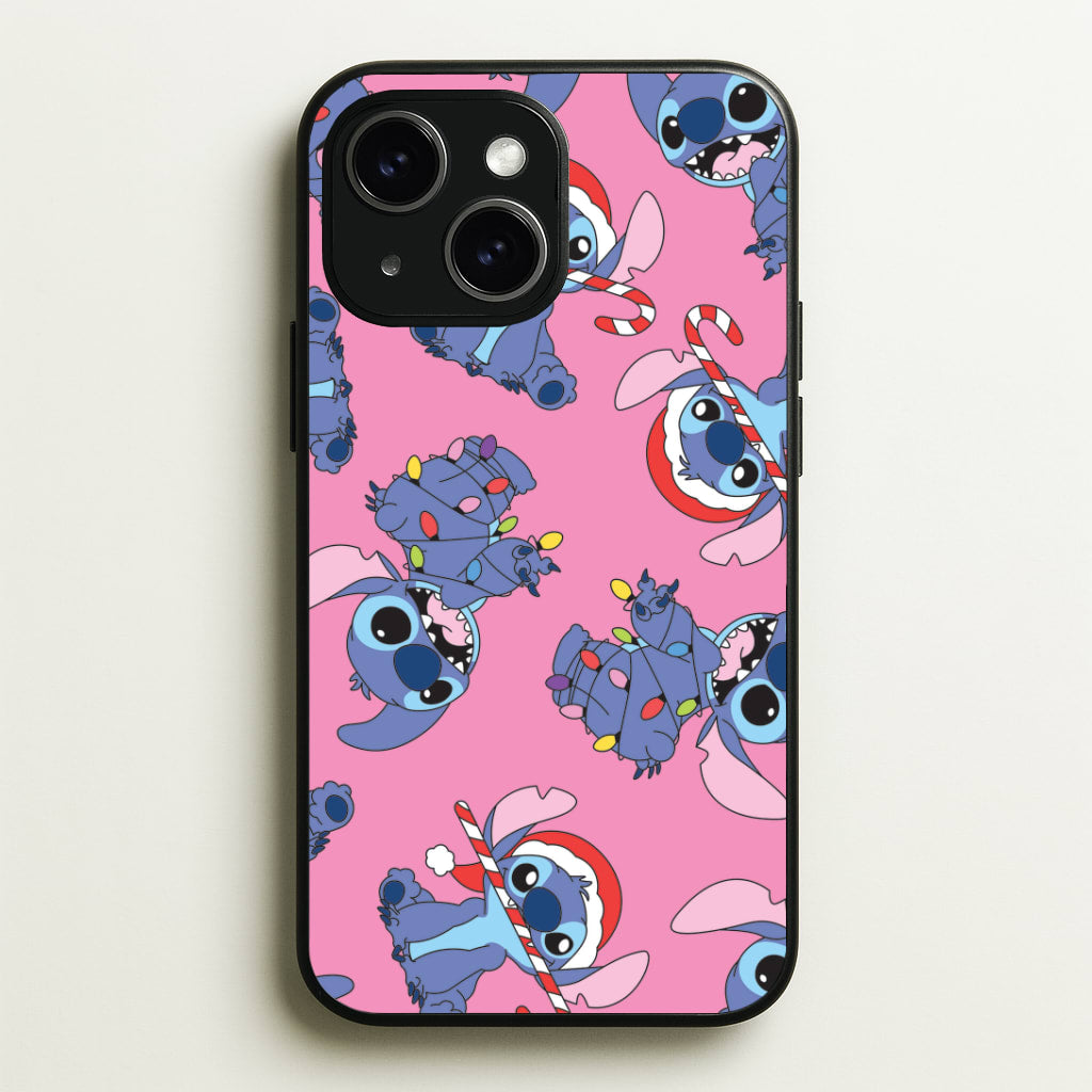 Christmas Cute Blue Alien Pattern iPhone 15 Plus Case