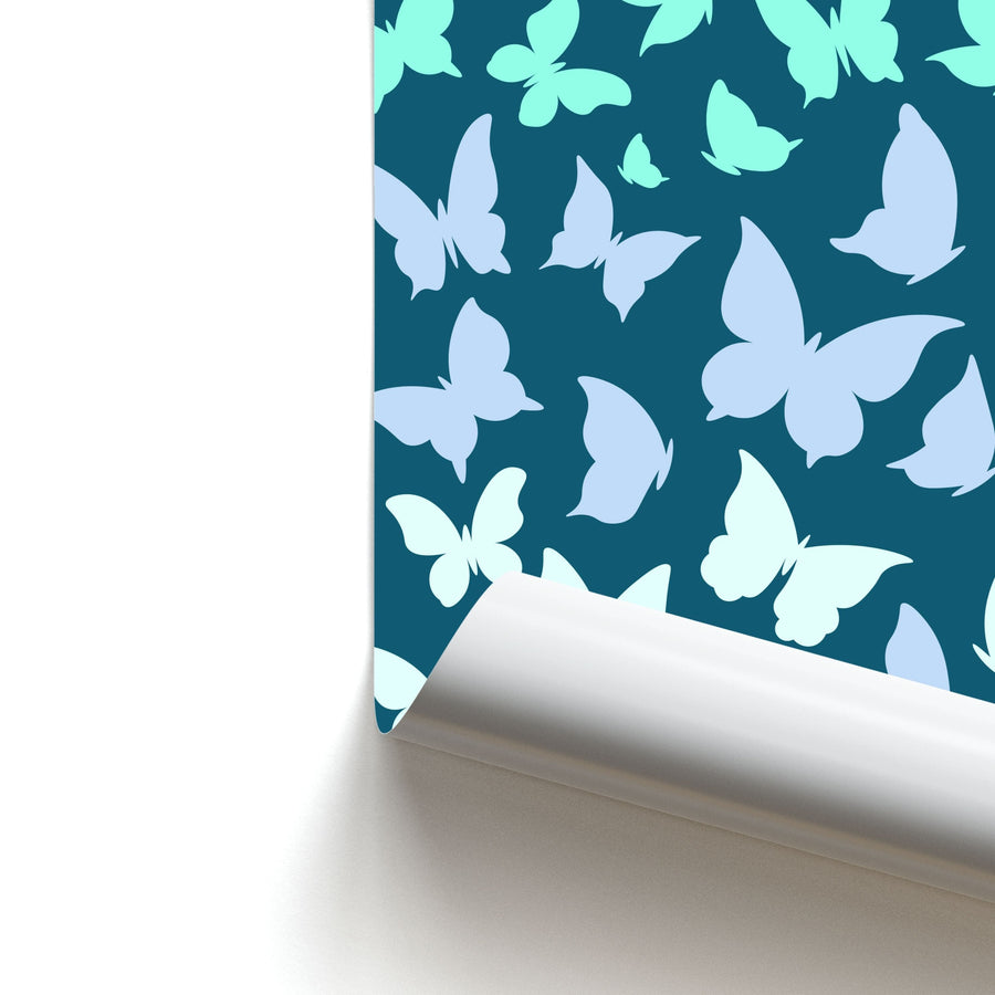 Blue Gradient Butterfly - Butterfly Patterns Poster