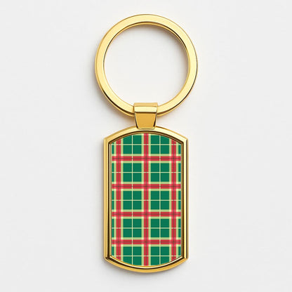 Red And Green Tartan II Christmas Pattern Gold Keyring