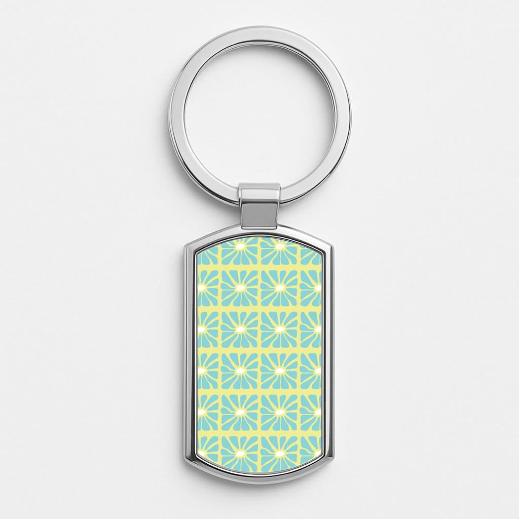 Square Abstract Flowers Blue Luxury Keyring