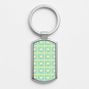 Square Abstract Flowers Blue Luxury Keyring 1