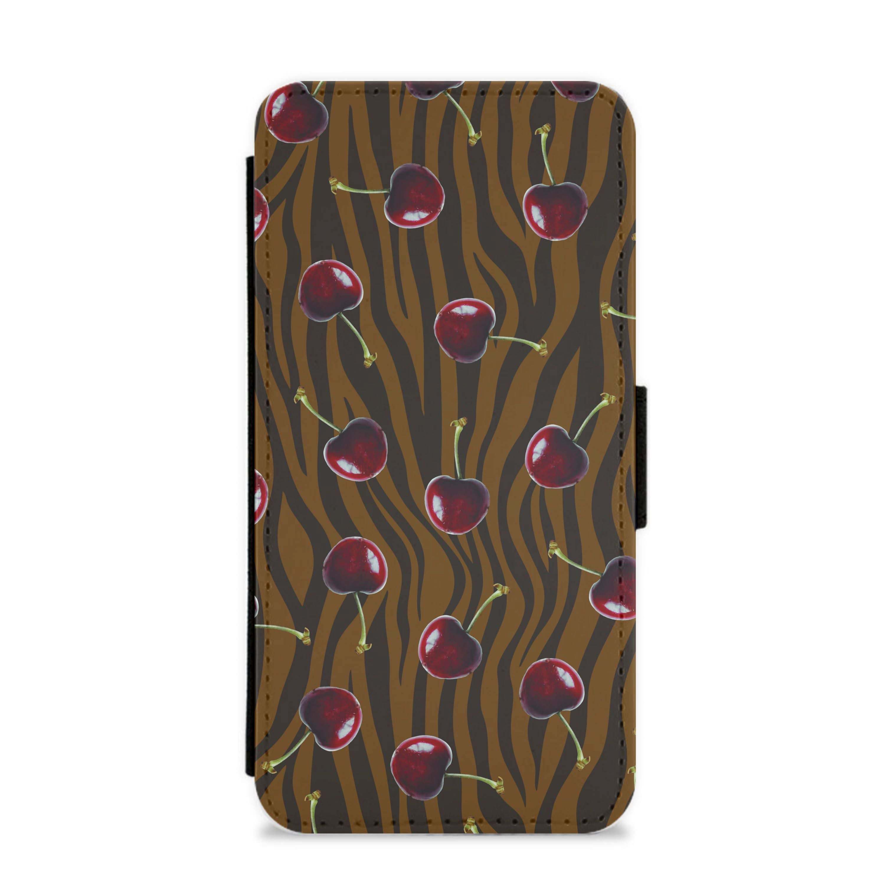 Animal Print With Cherries Pattern Flip / Wallet Phone Case