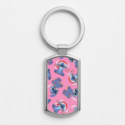 Christmas Cute Blue Alien Pattern Silver Metal Keyring