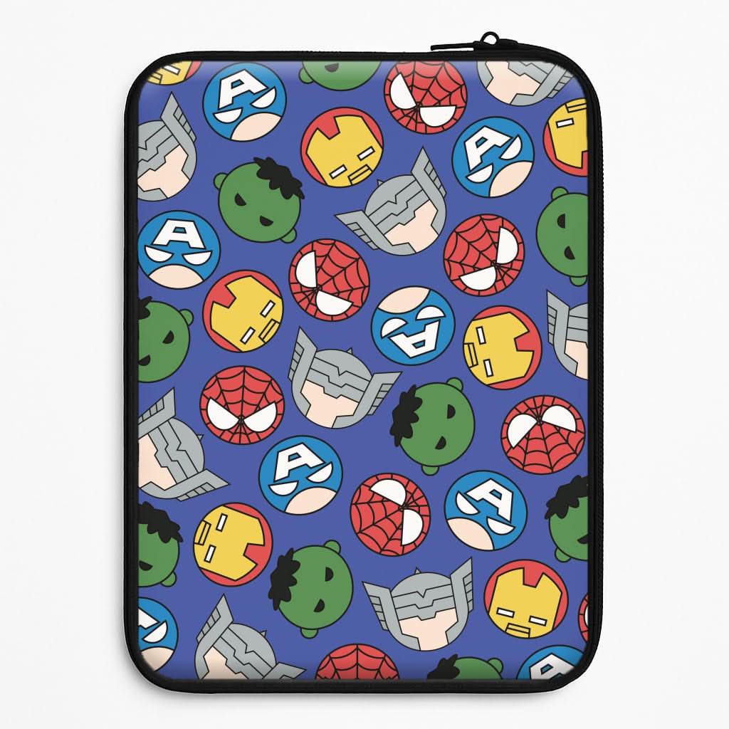 Cute Chibi Heroes Pattern Blue Laptop Sleeve