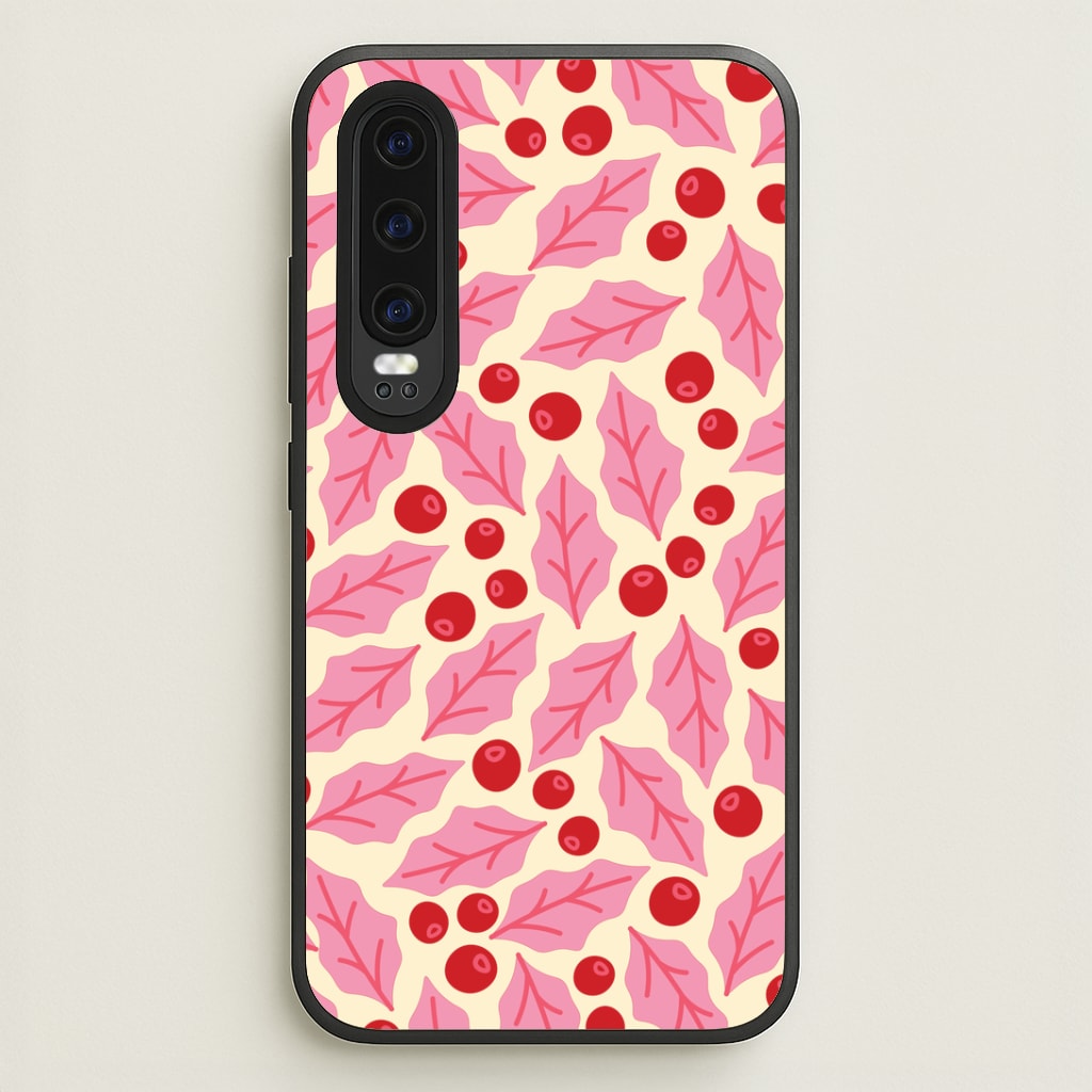Pink Holly And Berries Pattern Huawei P30 Case