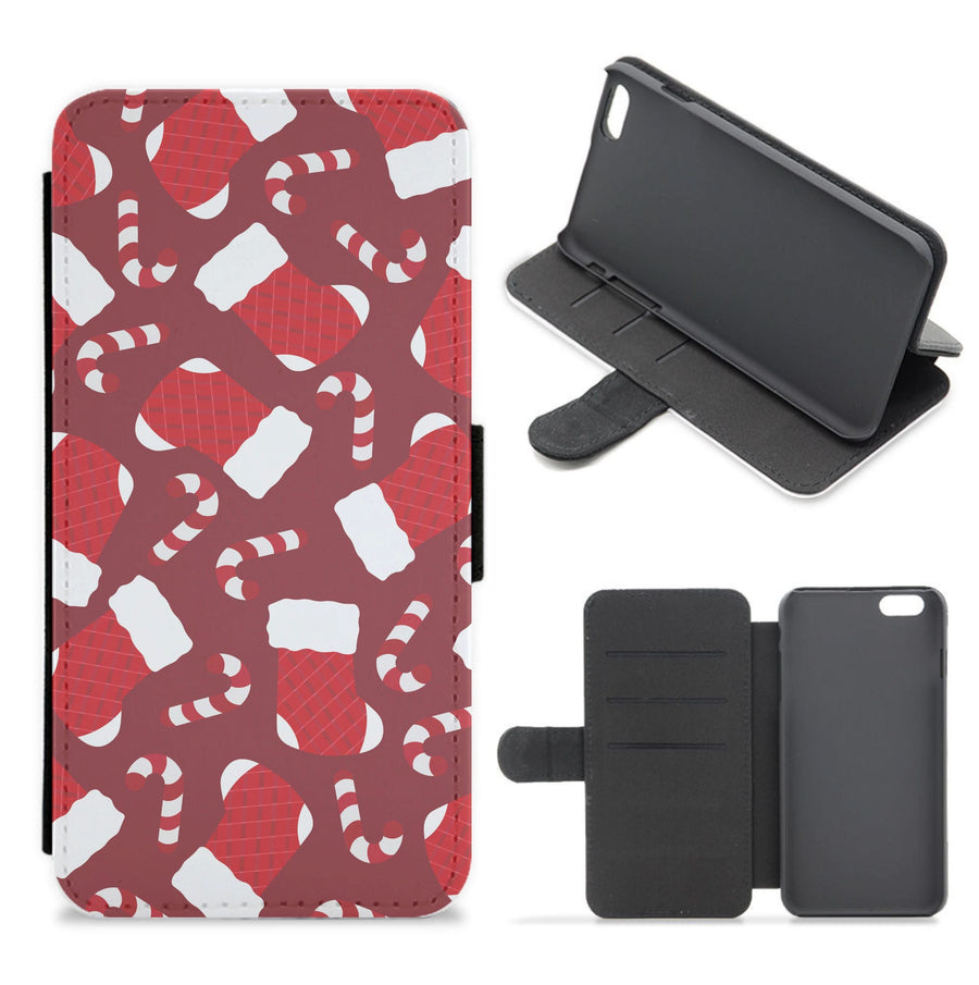 Red Stocking Pattern Flip / Wallet Phone Case