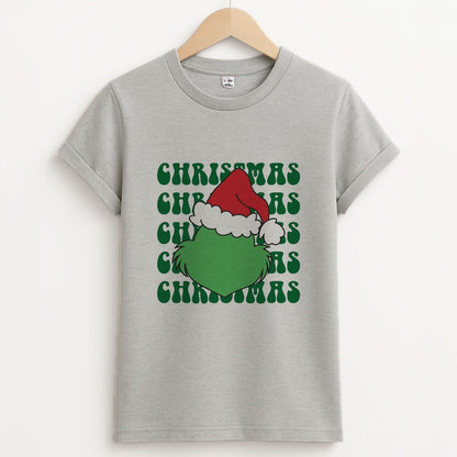Green Creature Christmas Unisex Grey T-Shirt