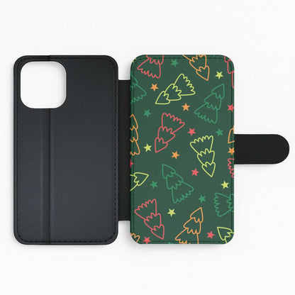 Colourful Christmas Tree Outlines Pattern Flip Phone Case